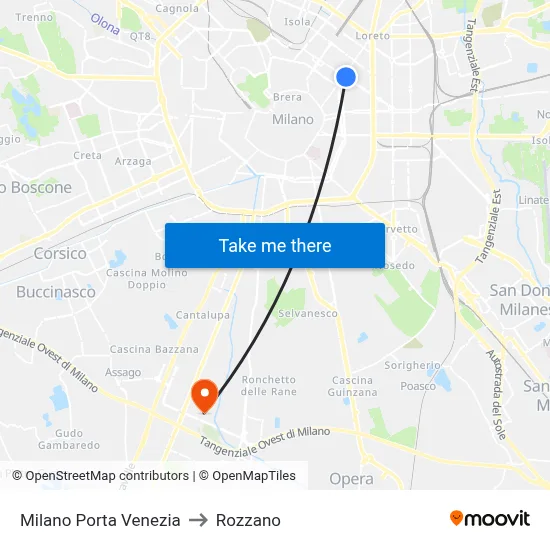 Milan Porta Venezia to Rozzano map
