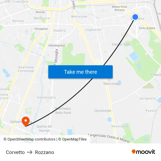 Corvetto to Rozzano map