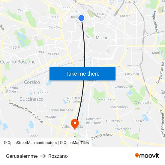 Jerusalem to Rozzano map