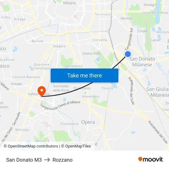 San Donato M3 to Rozzano map