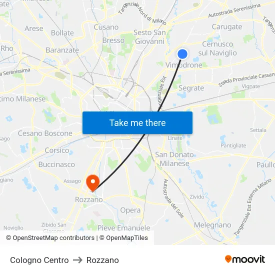 Cologno Center to Rozzano map