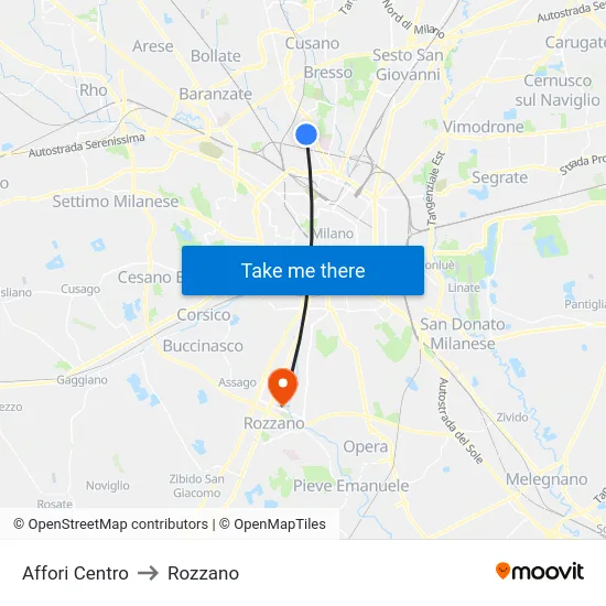 Affori Centro to Rozzano map
