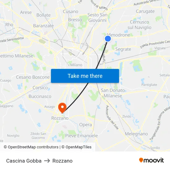 Cascina Gobba to Rozzano map