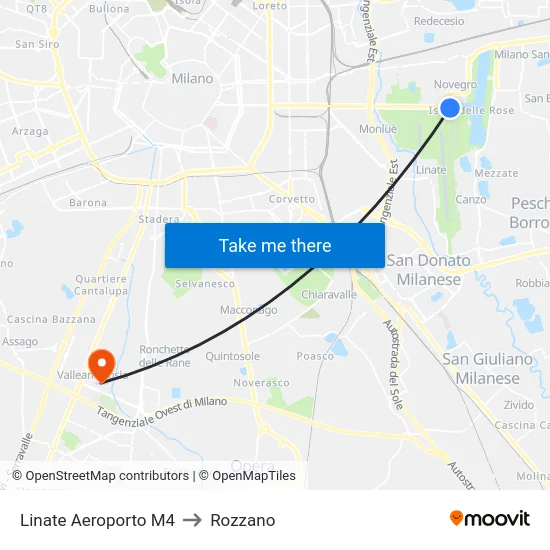 Linate Aeroporto M4 to Rozzano map