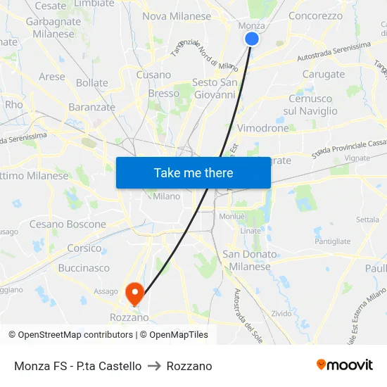 Monza FS - P.ta Castello to Rozzano map
