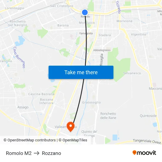 Romolo M2 to Rozzano map