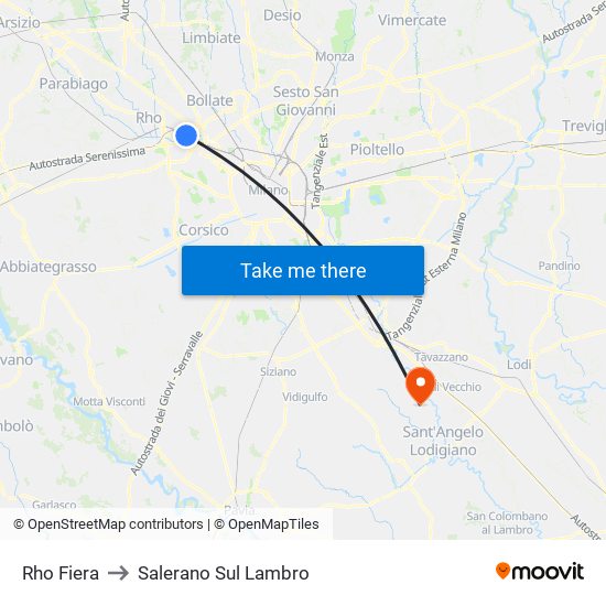 Rho Fiera to Salerano Sul Lambro map