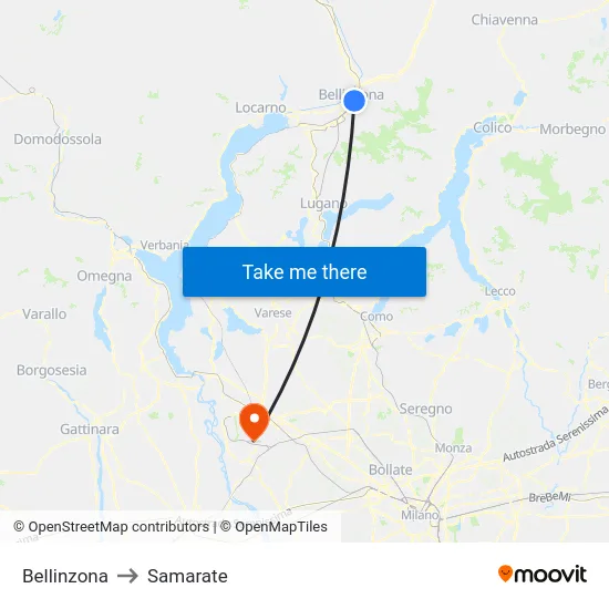 Bellinzona to Samarate map