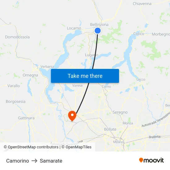 Camorino to Samarate map