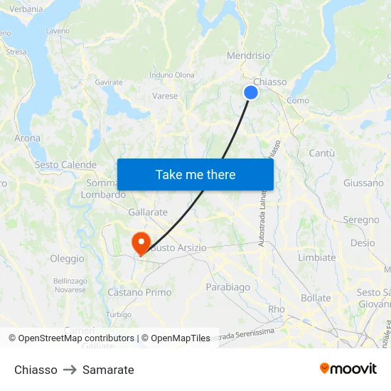 Chiasso to Samarate map