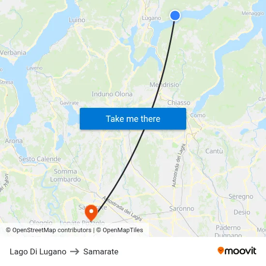 Lake of Lugano to Samarate map