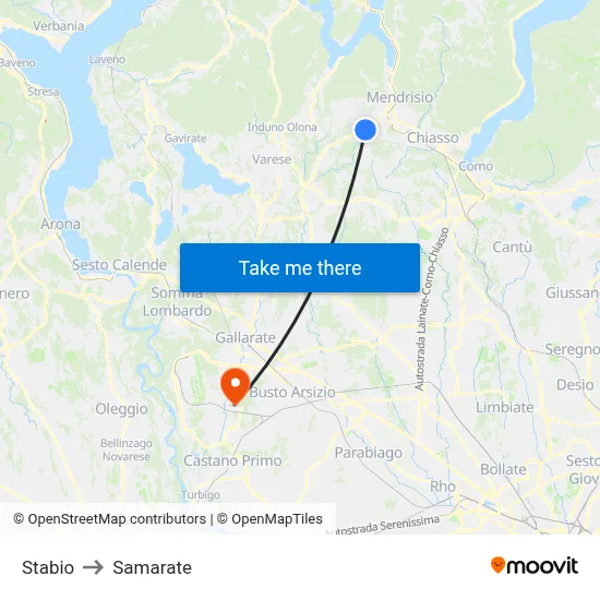 Stabio to Samarate map