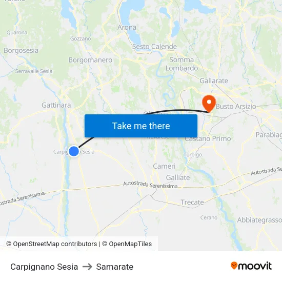 Carpignano Sesia to Samarate map