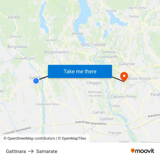 Gattinara to Samarate map