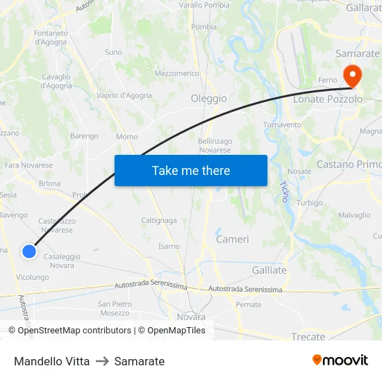 Mandello Vitta to Samarate map