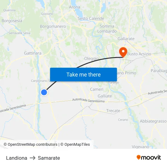 Landiona to Samarate map
