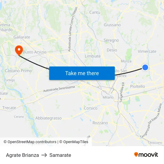 Agrate Brianza to Samarate map