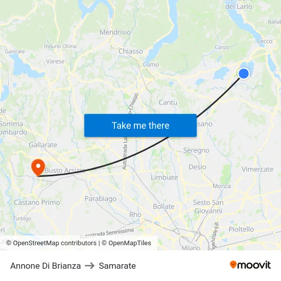 Annone di Brianza to Samarate map