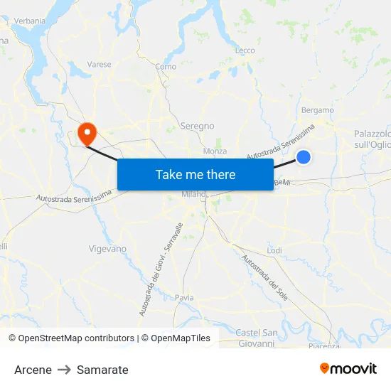 Arcene to Samarate map
