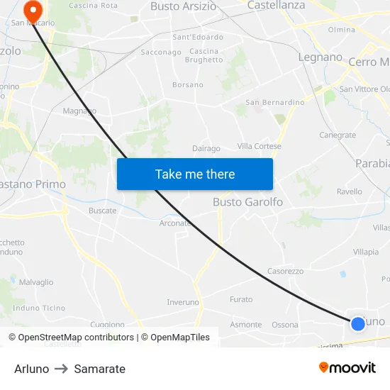 Arluno to Samarate map