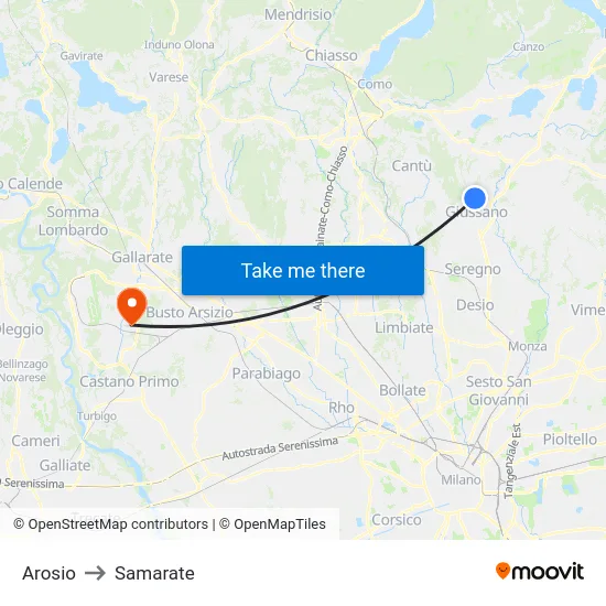Arosio to Samarate map