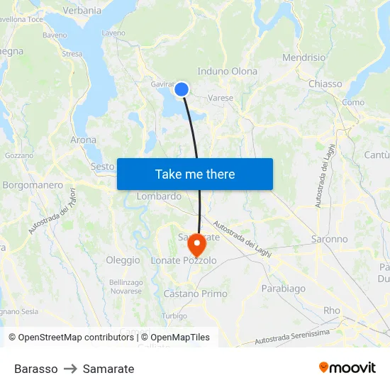 Barasso to Samarate map