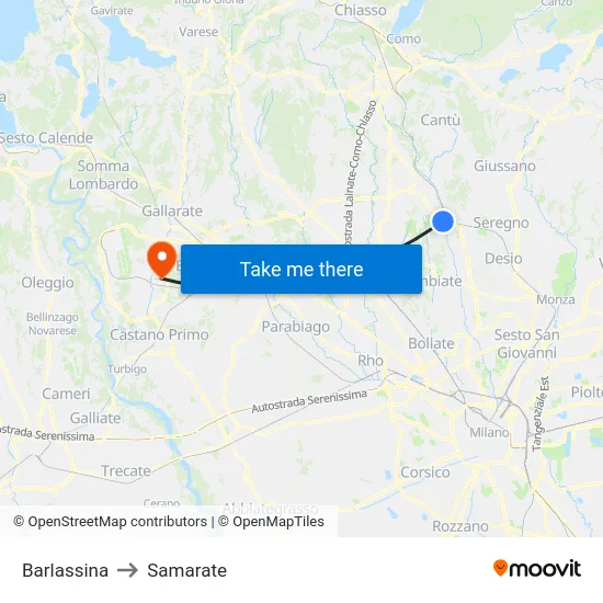 Barlassina to Samarate map