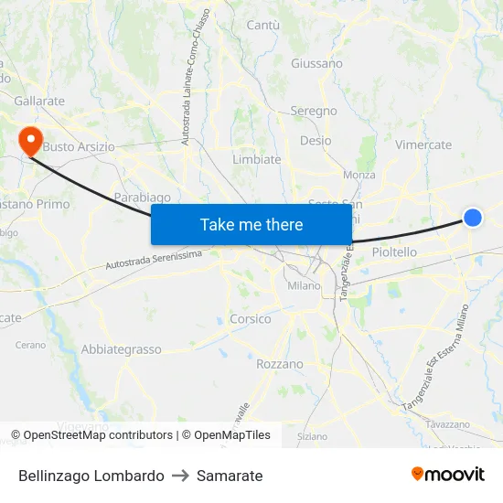 Bellinzago Lombardo to Samarate map