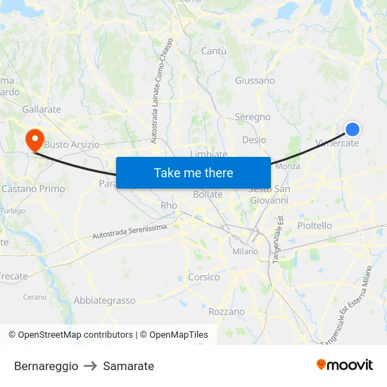 Bernareggio to Samarate map