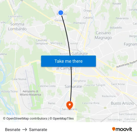Besnate to Samarate map