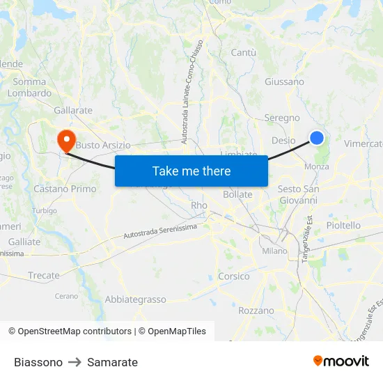 Biassono to Samarate map