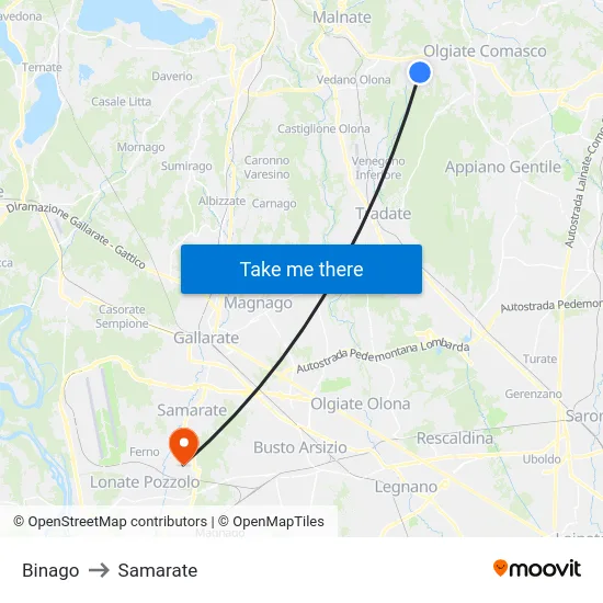 Binago to Samarate map