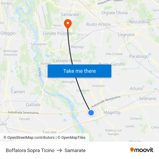 Boffalora Sopra Ticino to Samarate map