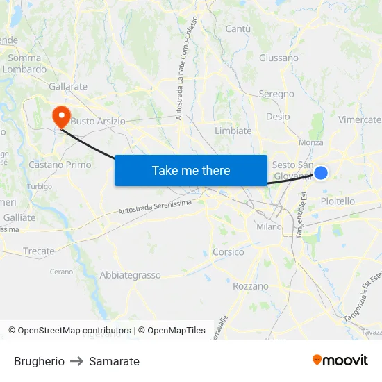Brugherio to Samarate map
