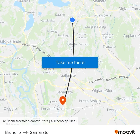 Brunello to Samarate map