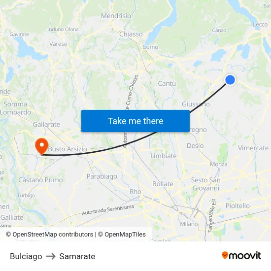 Bulciago to Samarate map