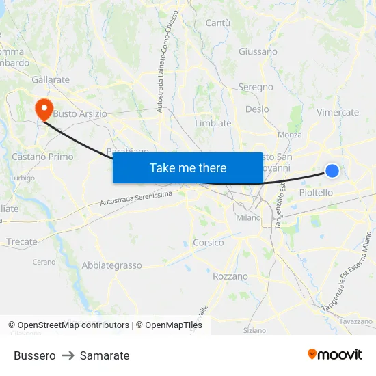 Bussero to Samarate map
