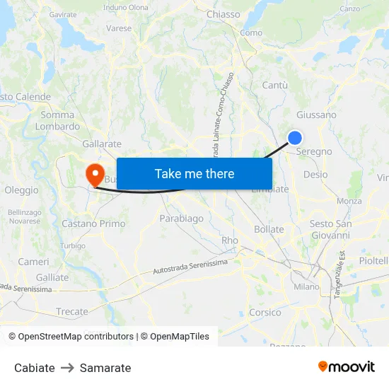Cabiate to Samarate map