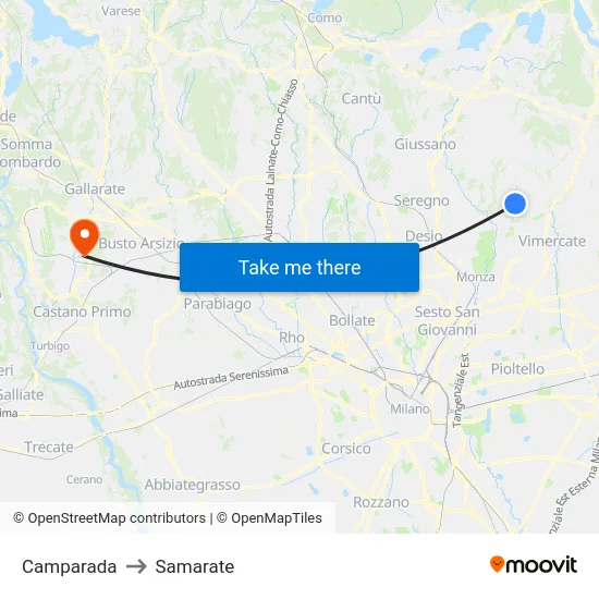 Camparada to Samarate map