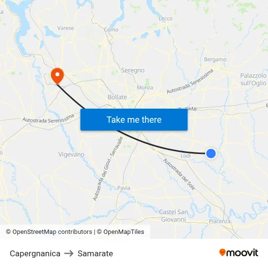 Capergnanica to Samarate map