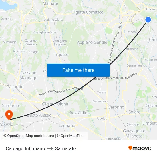 Capiago Intimiano to Samarate map