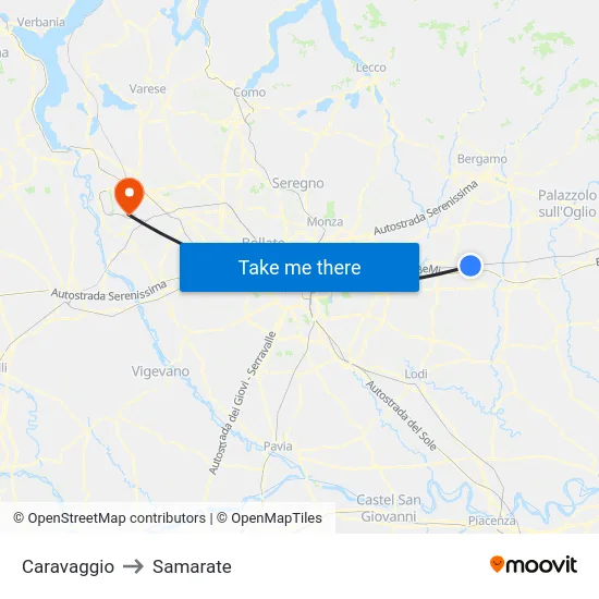 Caravaggio to Samarate map