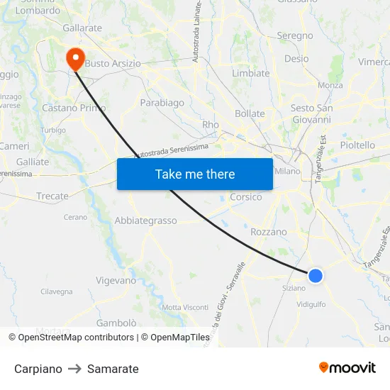 Carpiano to Samarate map