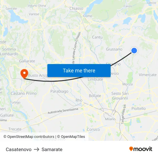 Casatenovo to Samarate map