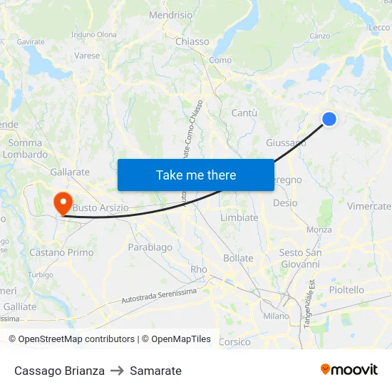 Cassago Brianza to Samarate map