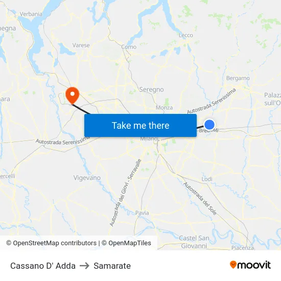 Cassano D' Adda to Samarate map
