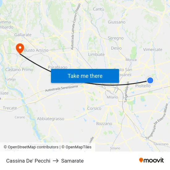Cassina De' Pecchi to Samarate map