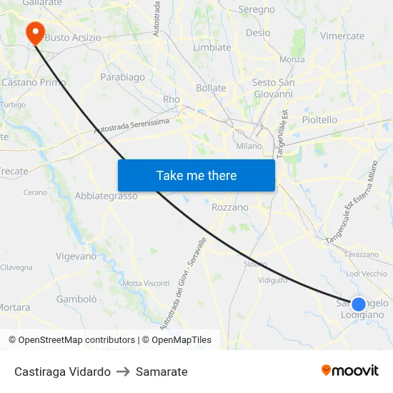 Castiraga Vidardo to Samarate map