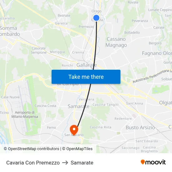 Cavaria Con Premezzo to Samarate map