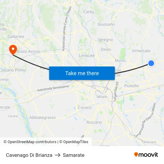 Cavenago Di Brianza to Samarate map